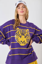 NAVY AUBURN TIGER HEAD SEQUINED STRIPED PULLOVER-Fantastic Fawn