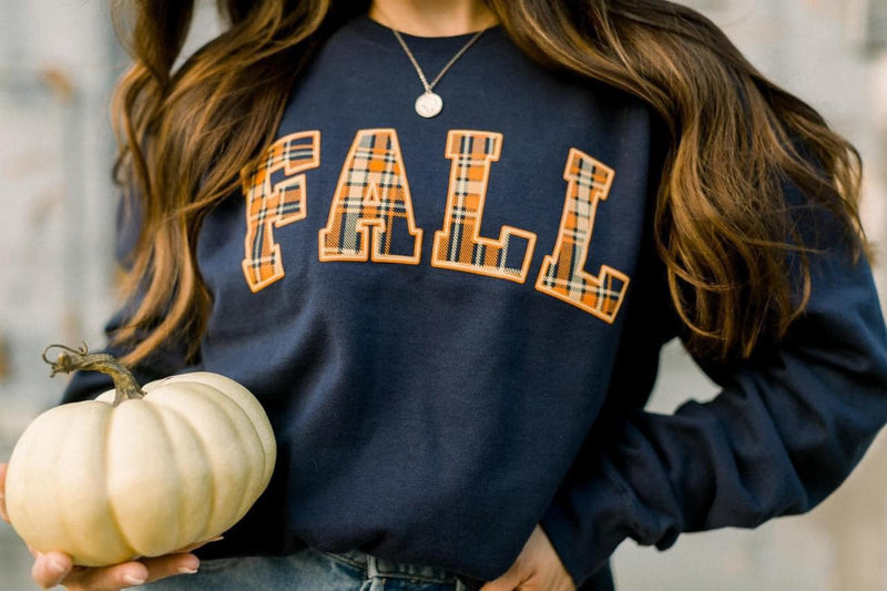 PLAID FALL NAVY SWEATSHIRT-Sissy Boutique