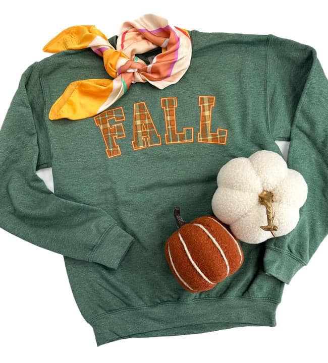 PLAID FALL GREEN SWEATSHIRT-Sissy Boutique