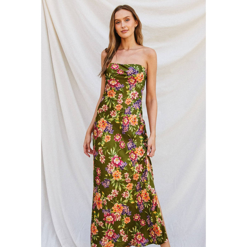 GARDEN PARTY STRAPLESS BIAS CUT MAXI DRESS-Dress Forum