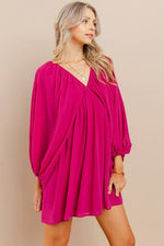 MAGENTA FLOWY OVERSIZED TIE BACK MINI DRESS-TCEC