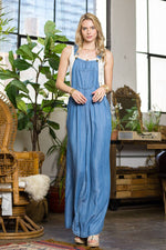 MEDIUM DENIM WIDE LEG DENIM OVERALL-Cezele