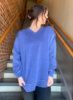 HARPER BLUE V-NECK PULLOVER SWEATSHIRT WITH POCKETS-JadyK-Sissy Boutique