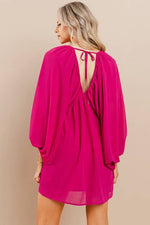 MAGENTA FLOWY OVERSIZED TIE BACK MINI DRESS-TCEC