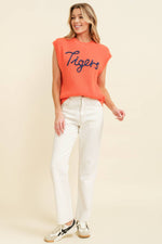 CSW10210-5 - 'TIGERS" EMBROIDERED SLEEVELESS SWEATER TOP: ORANGE / S-Cloud Ten