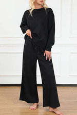 Textured Long Sleeve Top and Drawstring Pants Set-Double Take