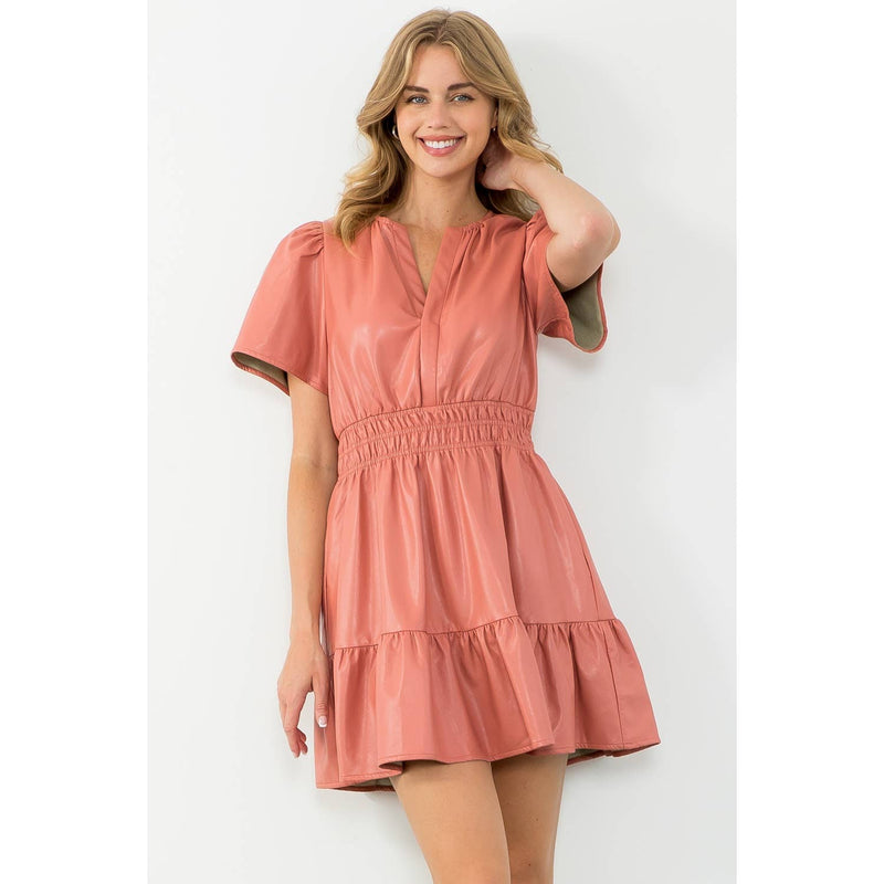 BLUSH SHORT SLEEVE LEATHER DRESS-THML