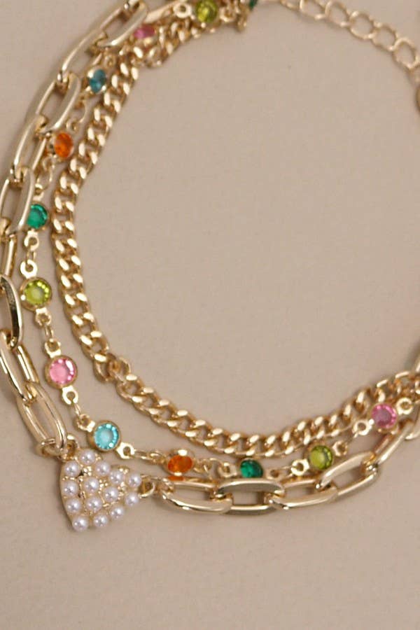 PEARL HEART MULTI STONE MULTI LAYER BRACELET | 80B234-JOSSLYN by wall to wall-Sissy Boutique