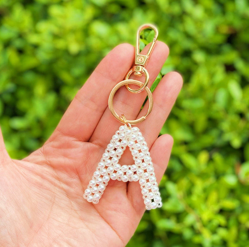 Hand Knitted Retro Pearl Initial Key Chain