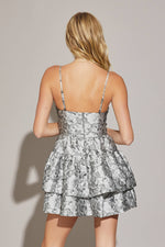 BUSTIER TIERED DRESS: SILVER STONE / S-Mustard Seed