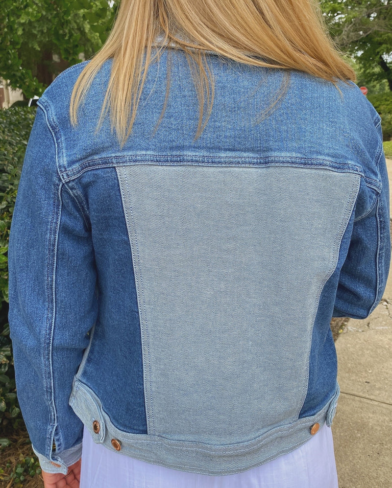 JUDY BLUE COLOR BLOCK DENIM JACKET-Judy Blue