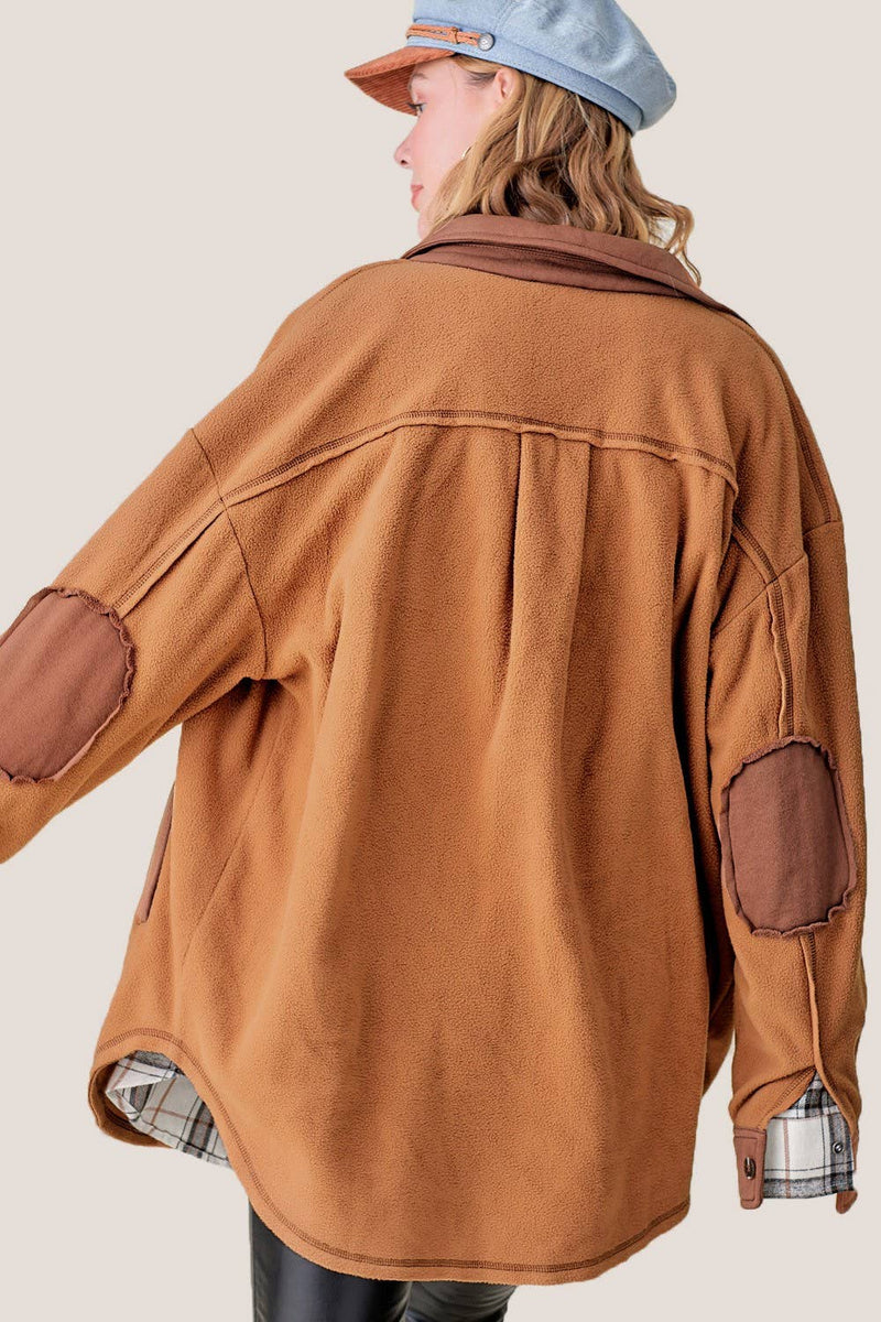 Camel Soft Brushed Button Down Long Sleeve Fleece Shacket-La Miel-Sissy Boutique