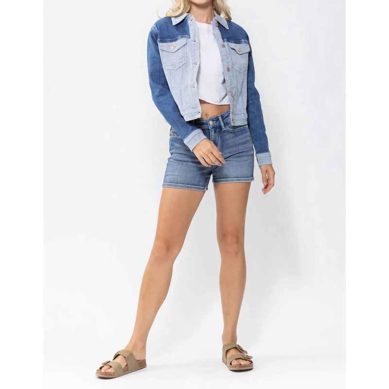 JUDY BLUE COLOR BLOCK DENIM JACKET-Judy Blue