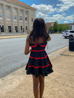 BLACK AND RED RICRAC TIERED DRESS-Sissy Boutique