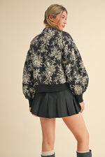 BLACK AND CREAM FLORAL BOMBER PUFF JACKET-&merci