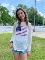 OFF-WHITE SEQUIN AMERICAN FLAG MESH LONG SLEEVE SWEATER-Bibi-Sissy Boutique