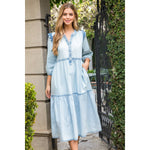 LIGHT DENIM TIERED MIDI DRESS-THML