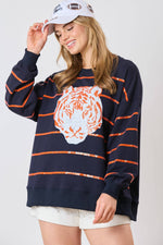 NAVY AUBURN TIGER HEAD SEQUINED STRIPED PULLOVER-Fantastic Fawn