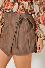 BROWN WASHED LEATHER MINI SKORT-Baevely by Wellmade USA-Sissy Boutique