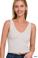 PLUM WASHED RIB CROP V NECK TANK W/ REMOVABLE BRA-42POPS