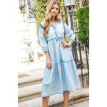 LIGHT DENIM TIERED MIDI DRESS-THML