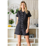 ELASTIC WAIST BAND DENIM ROMPER: BLACK WASH / S-Veveret