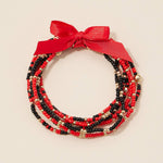 GAME DAY SEED BEADED BRACELET SET: RED/BLACK-Frem