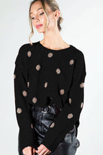 BLACK SWEATER WITH GOLD DOTS-Vine & Love