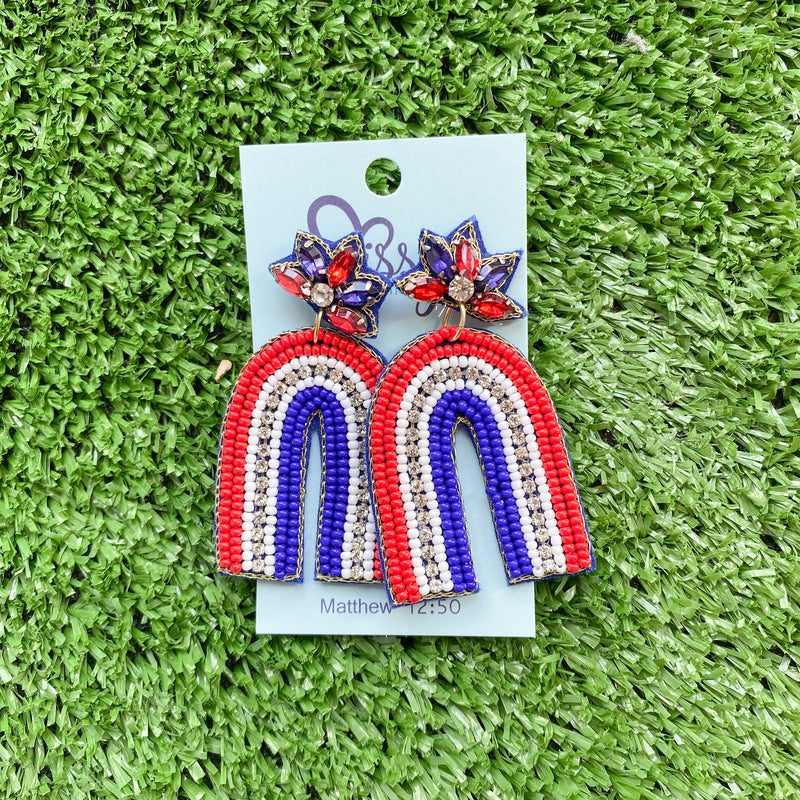 PATRIOTIC ARCH SEEDBEAD AND CRYSTAL EARRINGS (LEAD AND NICKEL COMPLIANT)-Sissy Boutique