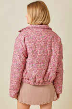 DUSTY ROSE FLORAL PRINT CORDUROY PUFFER JACKET-Baevely by Wellmade USA