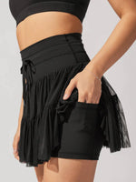 HIGH-WAISTED LACE-UP PANELLED PLEATED SKIRT: BLACK-Rosa Clothing