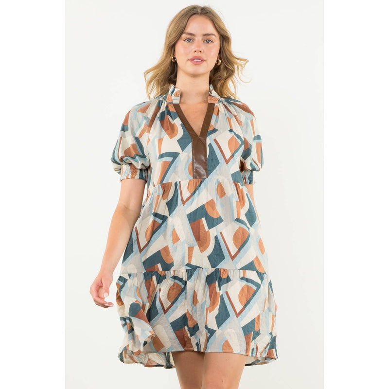 ABSTRACT PRINT DRESS: GRAY / S-THML