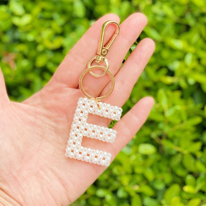 Hand Knitted Retro Pearl Initial Key Chain