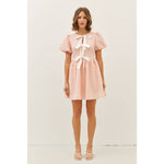 BUBBLE TEXTURED BOW TIE FRONT MINI DRESS-idem ditto-Sissy Boutique