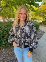 BLACK AND CREAM FLORAL BOMBER PUFF JACKET-&merci-Sissy Boutique