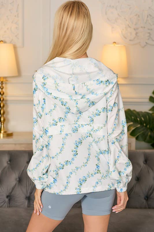 LIGHT BLUE FLORAL BORDER PRINTED WINDBREAKER JACKET-Main Strip