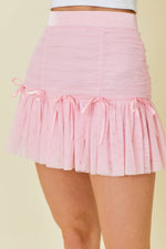 LIGHT PINK RIBBON DETAIL SKIRT WITH ELASTIC WAIST-Main Strip