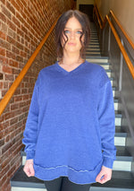 HARPER BLUE V-NECK PULLOVER SWEATSHIRT WITH POCKETS-JadyK-Sissy Boutique