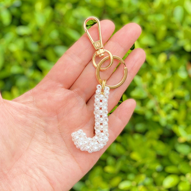 Hand Knitted Retro Pearl Initial Key Chain