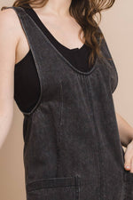 CHARCOAL BLACK DENIM OVERALL DRESS WITH FRONT POCKETS-TCEC