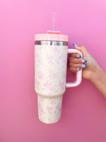 CREAM & PINK FLORAL 40OZ TUMBLER-Rock Paper Scissors