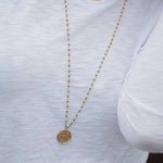 ERIN GRAY COIN IN GOLD ON PYRITE LONG NECKLACE-erin gray