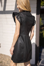 BLACK FAUX LEATHER SCALLOPED DRESS-VOY