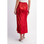 DEEP RED FOILED DRAPED MAXI SKIRT-L Love