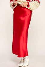 SATIN EFFECT MIDI SKIRT-Miss Love