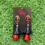 RED AND BLACK FOOTBALL TASSEL EARRINGS-Sissy Boutique