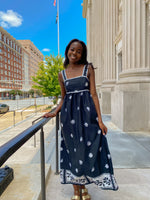 BLACK AND WHITE RIC RAC FLORAL DRESS WITH BOW-Sissy Boutique