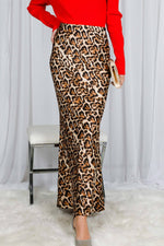 Leopard Printed Bias Cut Satin Maxi Skirt-Vine & Love-Sissy Boutique