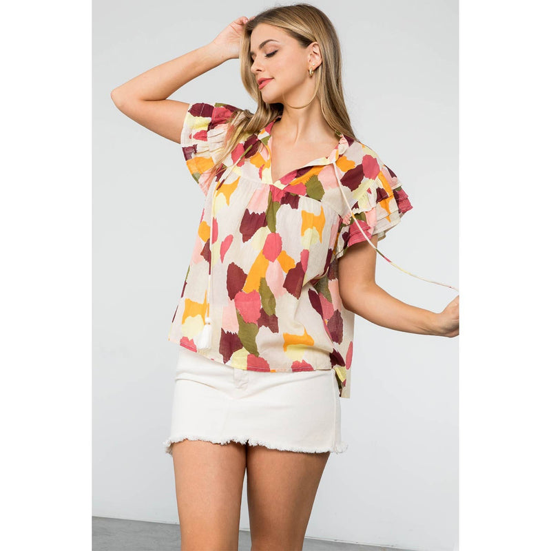 MULTICOLORED FALL SPOTTED PATTERN TOP-THML