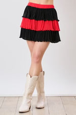 RED AND BLACK GEORGIA TIERED COLOR BLOCK RUFFLE MINI SKIRT-Sissy Boutique